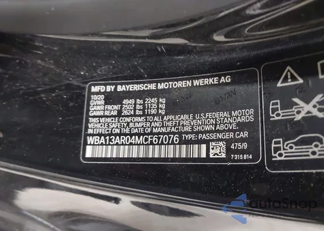 2021 BMW M440I xDrive z USA, uszkodzony, nr VIN WBA13AR04MCF67076